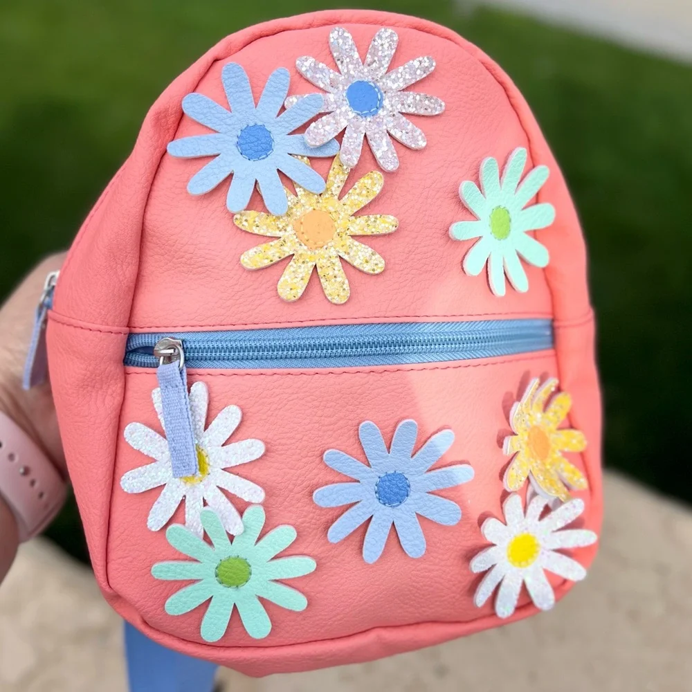 SOLD - Cat & Jack Girls Glitter Flower Pink / Blue Mini Backpack - Picture 1 of 4